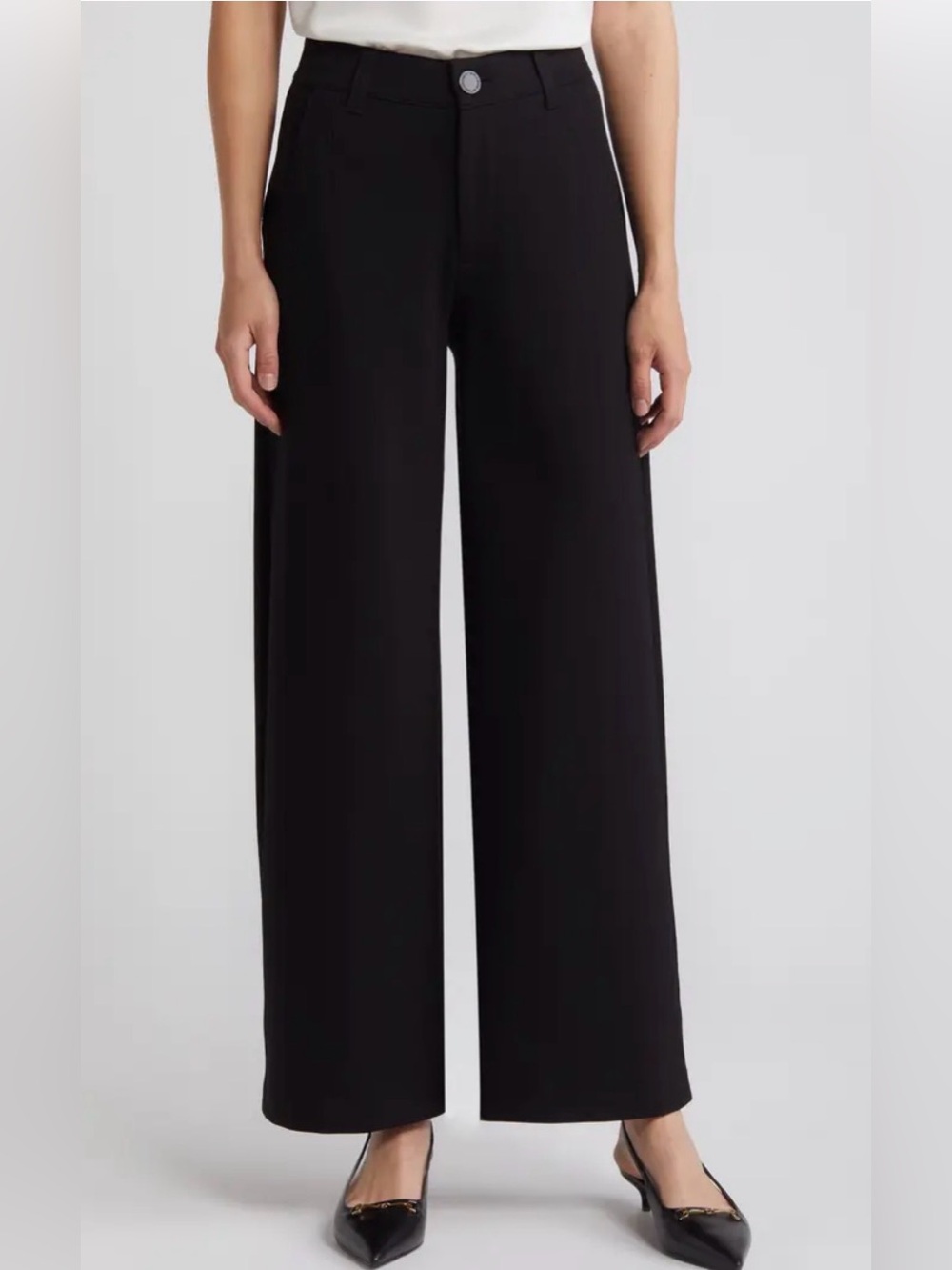 Wit & Wisdom Whitney Skyrise Flat Front Wide Leg Pants Black Trousers 12 Petite